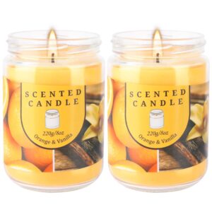 2 pack 16oz orange vanilla aromatherapy candle with 80 hours long-lasting burn time odor elimination scented candles gift set for women, natural soy wax