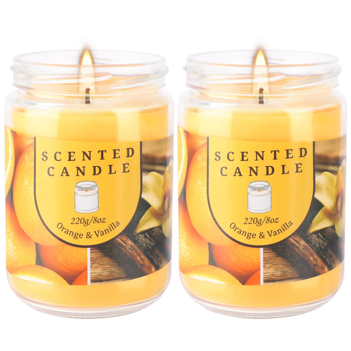 2 Pack 16oz Orange Vanilla Aromatherapy Candle with 80 Hours Long-Lasting Burn time Odor Elimination Scented Candles Gift Set for Women, Natural Soy Wax