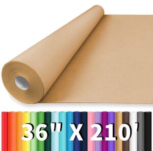 vanhench 36"x 2520" (210') brown kraft paper roll, craft paper, wrapping paper for bulletin board paper roll art craft bouquet flower table covering poster packing shipping moving supplies 70gsm 50lb