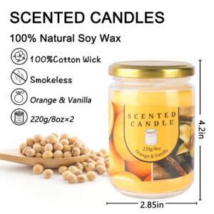 2 Pack 16oz Orange Vanilla Aromatherapy Candle with 80 Hours Long-Lasting Burn time Odor Elimination Scented Candles Gift Set for Women, Natural Soy Wax