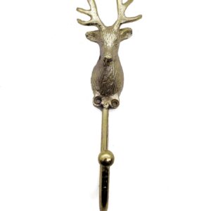 5MOONSUN5 Vintage Deer Head Coat Hook, Heavy Duty Antique Brass, Wall Mounted Animal Collection Deer Single Coat Hook Clothes Rack Wall Hanger, Polish Finish