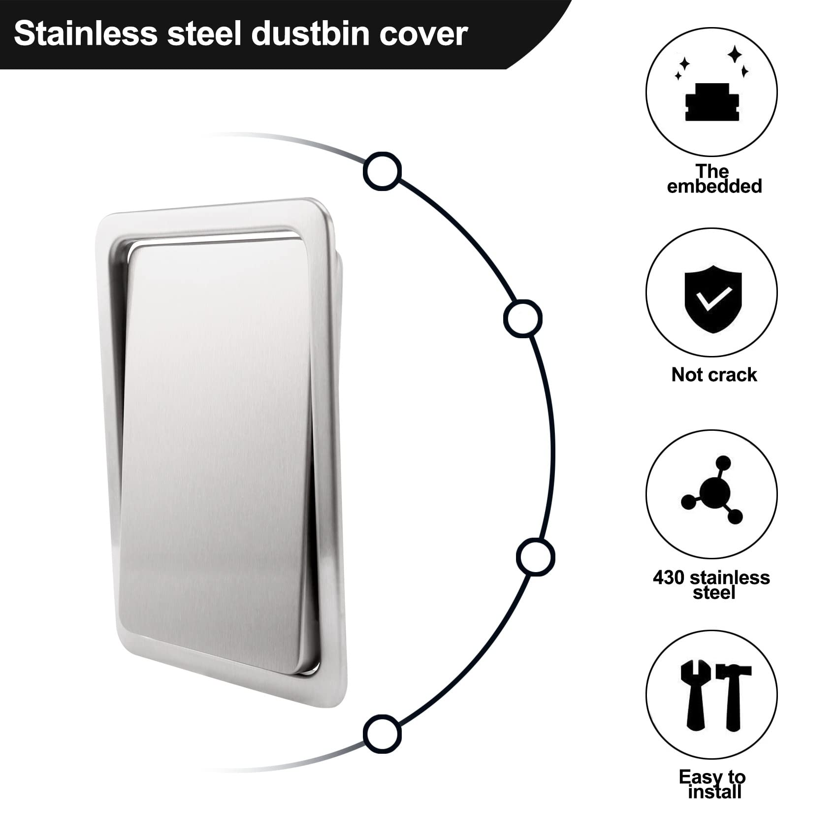 Jkjhbhged Stainless Steel Garbage Flap Lid Trash Bin Cover Flush Built-in Balance Swing Flap Garbage Lid for Kitchen Counter Top A