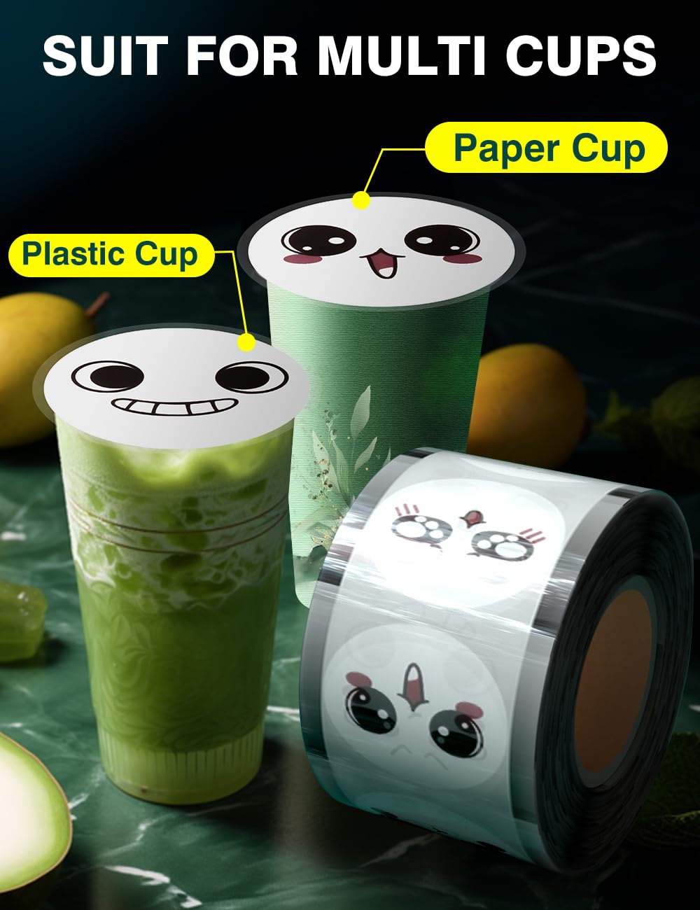 WantJoin 2 Rolls Cup Sealing Film, Pearl Cup Sealer Film 90-105 mm(3.5-3.7in） 6400 Cups for PP Plastic and Paper Cups, Tea Cup Sealing Film for Coffee Shop, Milk Tea Shop, Bar,White