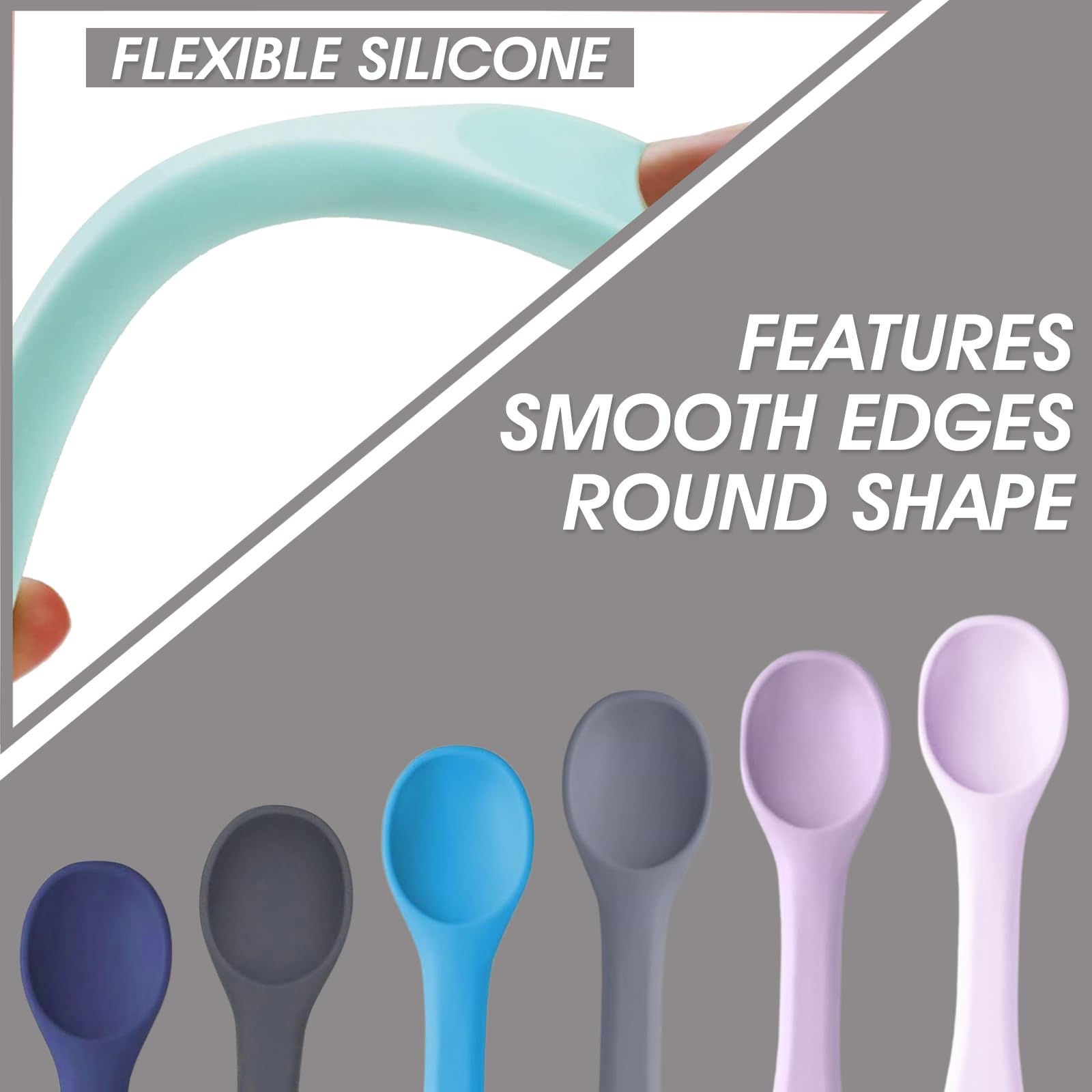 Baby Spoons - Big Silicone Feeding Spoon for Baby Led Weaning - Thick Handle, Flexible Construction, Soft Texture - Food-Grade Utensils, No BPAs - First Stage Infant & Toddler Essentials