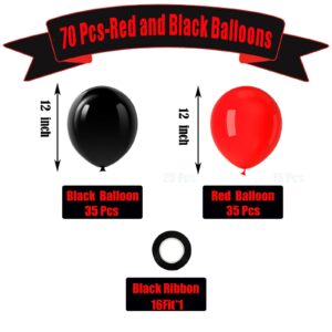 Red and Black Balloons, 70 Pack 12 Inch Black and Red Latex Balloons for Birthday Graduation Wedding Racing Car Poker Card Party Decoration