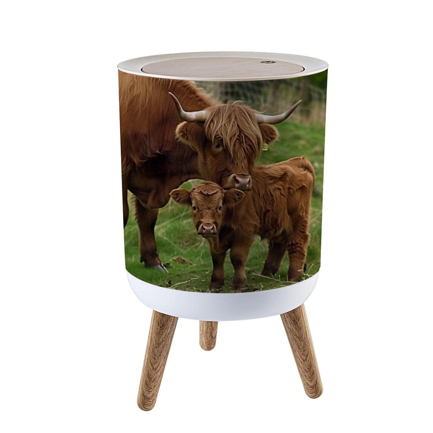 LGCZNWDFHTZ Small Trash Can with Lid for Bathroom Kitchen Office Baby Highland Cattle her mom Garbage Bin Waste Basket Decorative 1.8 gallons, 14x9inch