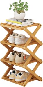 yyw bamboo shoe rack for entryway,installation-free and foldable vertical shoe storage organizer,free standing shoe racks shelf closet shoe organizer for living room (nature-4 layers)