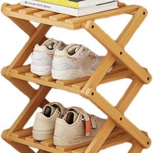 YYW Bamboo Shoe Rack for Entryway,Installation-Free and Foldable Vertical Shoe Storage Organizer,Free Standing Shoe Racks Shelf Closet Shoe Organizer for Living Room (Nature-4 Layers)