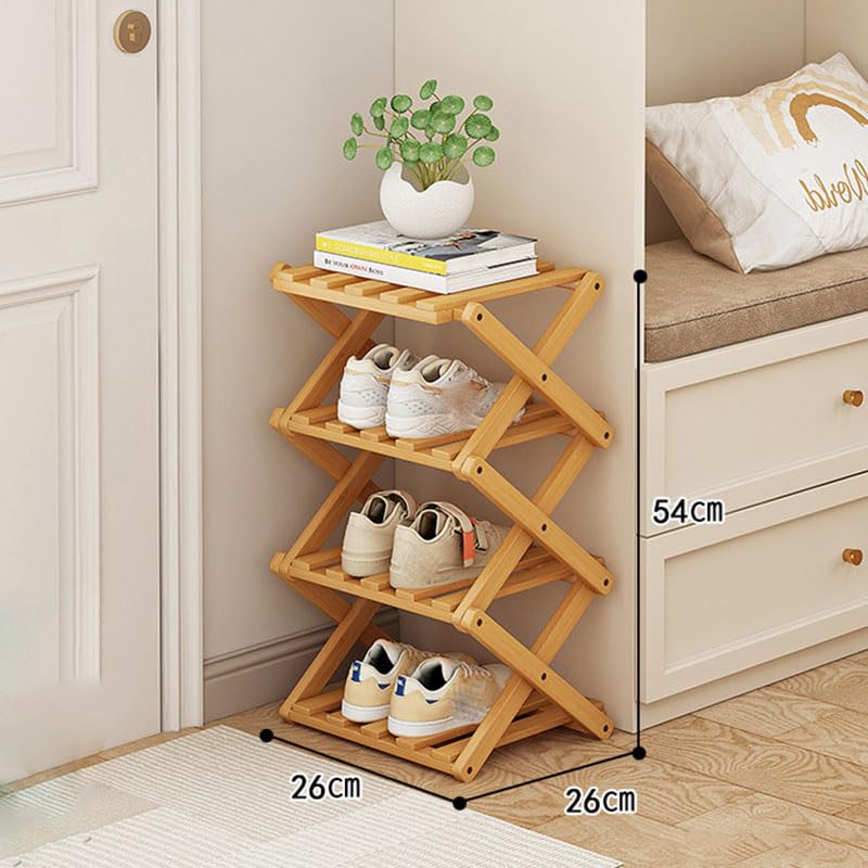 YYW Bamboo Shoe Rack for Entryway,Installation-Free and Foldable Vertical Shoe Storage Organizer,Free Standing Shoe Racks Shelf Closet Shoe Organizer for Living Room (Nature-4 Layers)