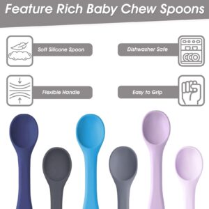 Baby Spoons - Big Silicone Feeding Spoon for Baby Led Weaning - Thick Handle, Flexible Construction, Soft Texture - Food-Grade Utensils, No BPAs - First Stage Infant & Toddler Essentials