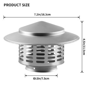 Singvon 3 Inch Round Chimney Cap, 304 Stainless Steel Chimney Cover with Screen, Stove Pipe Chimney Cap, Silver