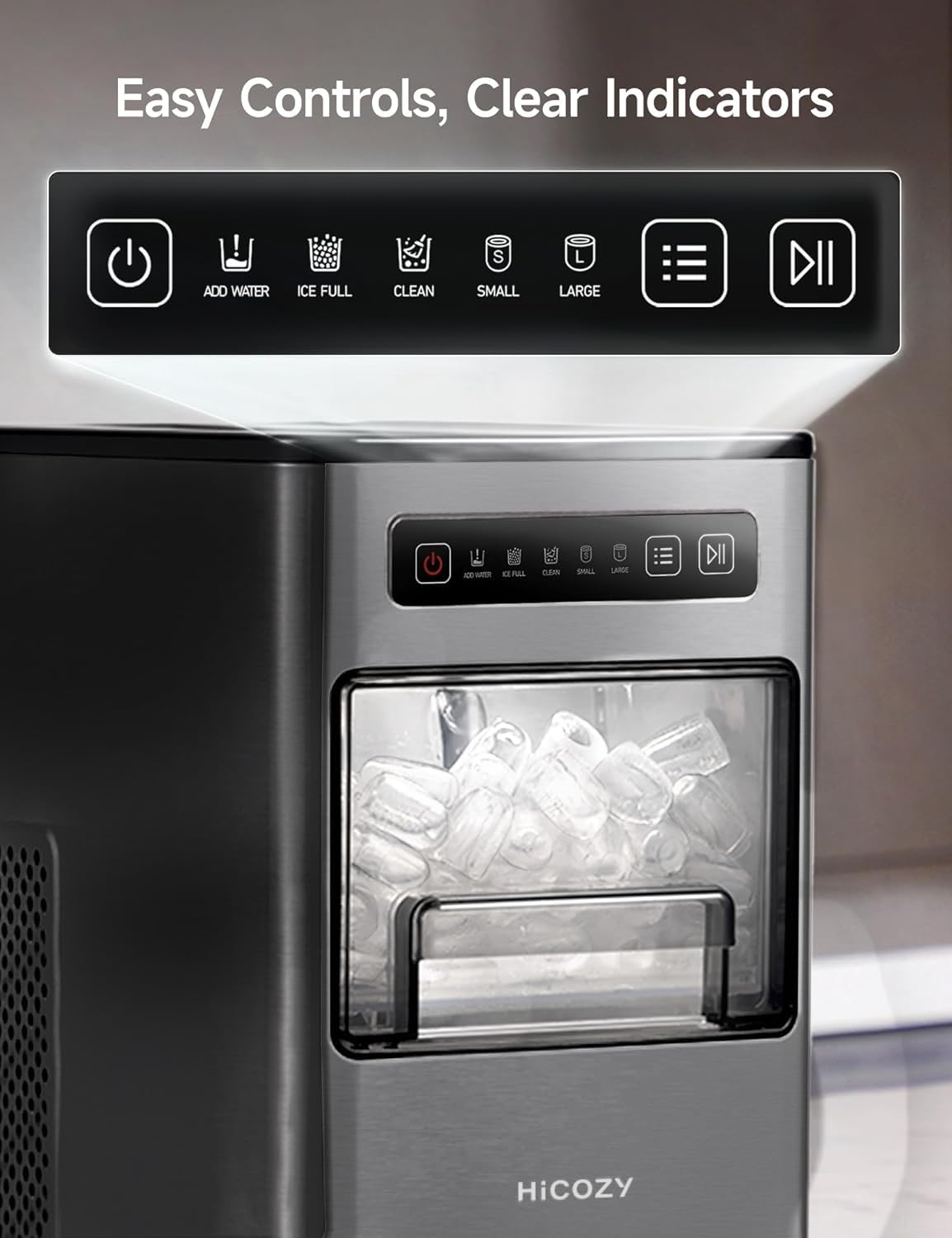 HiCOZY Ice Maker Countertop,Ice in 6 Mins, 24 lbs/Day, Portable & Compact Gift with Self-Cleaning,for Apartment/Under Cabinet/Kitchen/Office/Camping/RV/Home Bar(Black Gray)