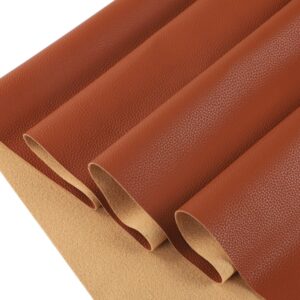 CDY Lychee Texture PU Fabric Leather,Solid Color Faux Leather Sheets 13.8"X53" Soft Faux Leather Roll Perfect for Crafts Handbags Wallets Jewelry Earrings Bows Making (Brown)