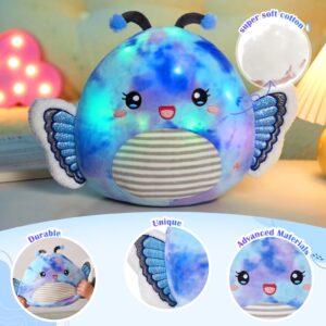 Houwsbaby 12” Blue Light Up Butterfly Plush Pillow with LED Blue Butterfly Stuffed Animal Plush Toy Plushie Toy Squishy Pillow Birthday Christmas Valentine Presents for Kids Boys Girls