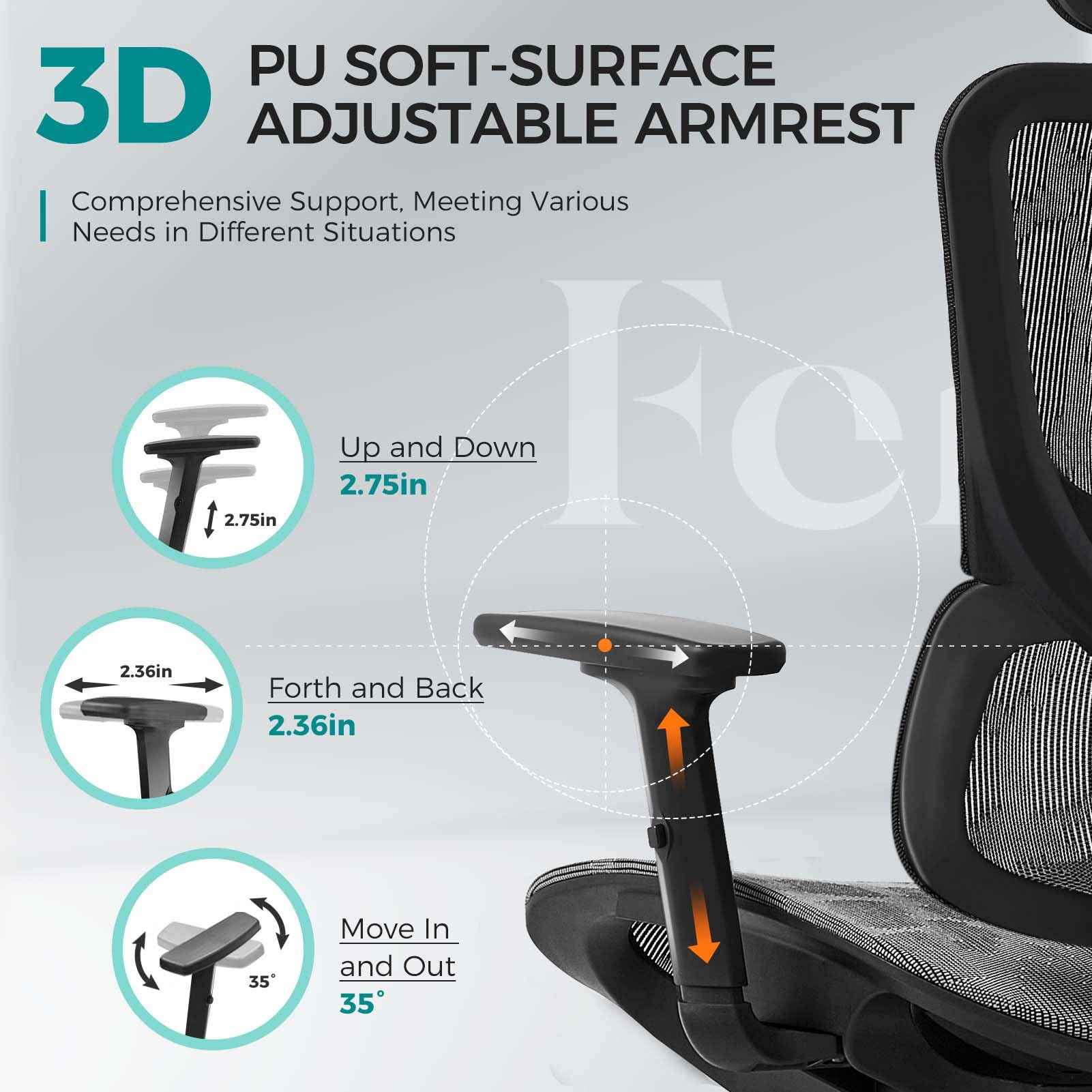 Ferral Ergonomic Office Chair, High Back Home Office Desk Chair with Lumbar Support, 4D Adjustable Armrest & Seat Depth, Computer Mesh Office Chair with Tilt Function, Adjustable Headrest, footrest