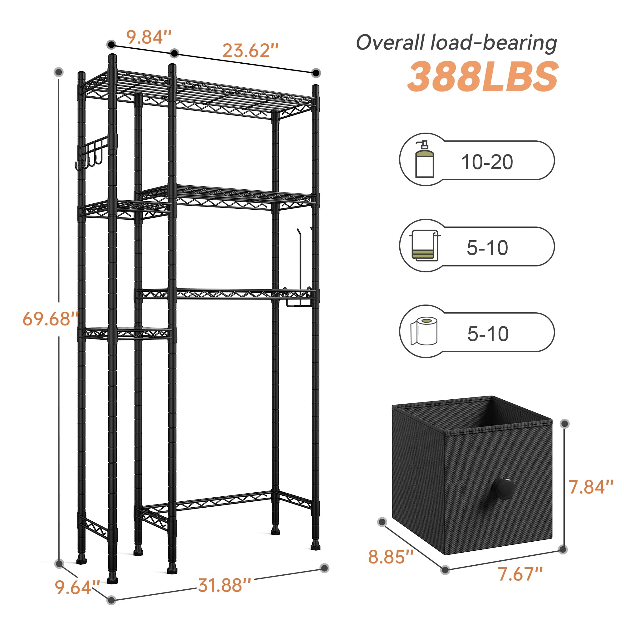 REIBII Over Toilet Storage with Drawer Over The Toilet Storage Shelf 3 Tier Over The Toilet Cabinet Over Toilet Bathroom Storage Bathroom Shelves with Towel Hook,Tissue Holder,Sturdy,Space-Saving