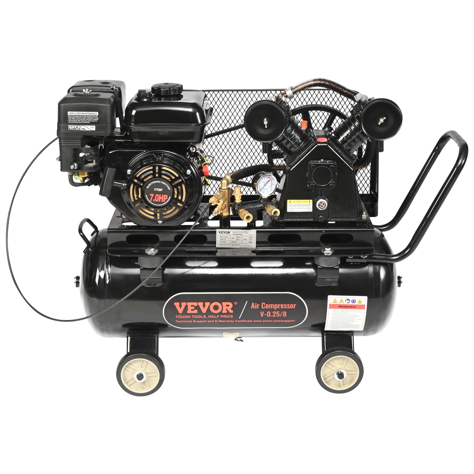 VEVOR 7HP Gas Powered Air Compressor, 13.2 Gallon Horizontal Air Compressor Tank, 9CFM@115PSI Gas Driven Piston Pump Air Compressed System with 115PSI Max Pressure for Construction Sites Workshop