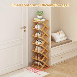 YYW Bamboo Shoe Rack for Entryway,Installation-Free and Foldable Vertical Shoe Storage Organizer,Free Standing Shoe Racks Shelf Closet Shoe Organizer for Living Room (Nature-4 Layers)