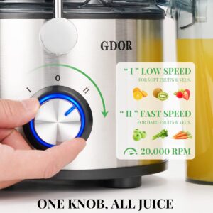 GDOR Powerful 1200W Juicer with Titanium Enhanced Cut Disc, Larger 3” Feed Chute Juicer Machines for Whole Fruits and Vegetables, Centrifugal Juicer with 40 oz. Juice Jug, BPA-Free, Easy to Clean, 3.0