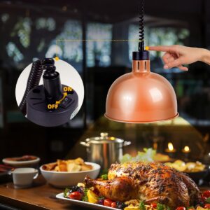 Hanging Food Heat Lamp: Commercial Food Warmer Hanging Heating Lamps with Infrared Bulb Warming Lamp for Food Service Restaurant Buffet, Height Adjustable (Dia.29cm/11.4in), Painted Copper