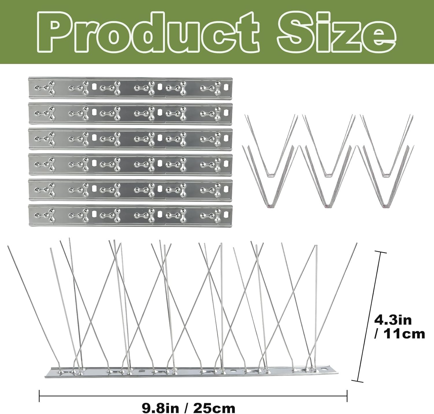 Kungfu Mall Spikes: 4.9ft Anti Spikes for Outside, Nest Preventer, Fence Spikes, Stainless Steel Spikes for Window Wall 6PCS