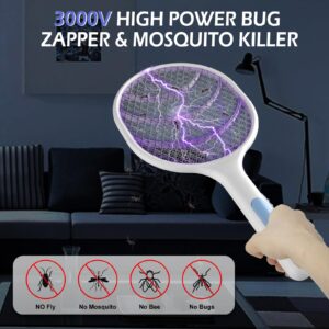 Bug Zapper 2 Pack, VANELC Electric Fly Swatter Racket Fly Zapper, 3000 Volt USB Rechargeable Fly Trap Mosquito Zapper Pest Insects Control for Home, Kitchen, Office, Outdoor