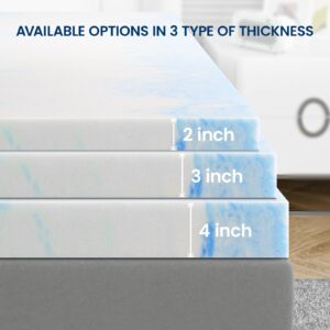 Memory Foam Mattress Topper Queen 3 Inch - Flexpedic Cooling Gel Foam Mattress Topper Queen Pad for Back Pain Relief - Ventilated and Breathable - CertiPUR-US Certified - Soft & Blue