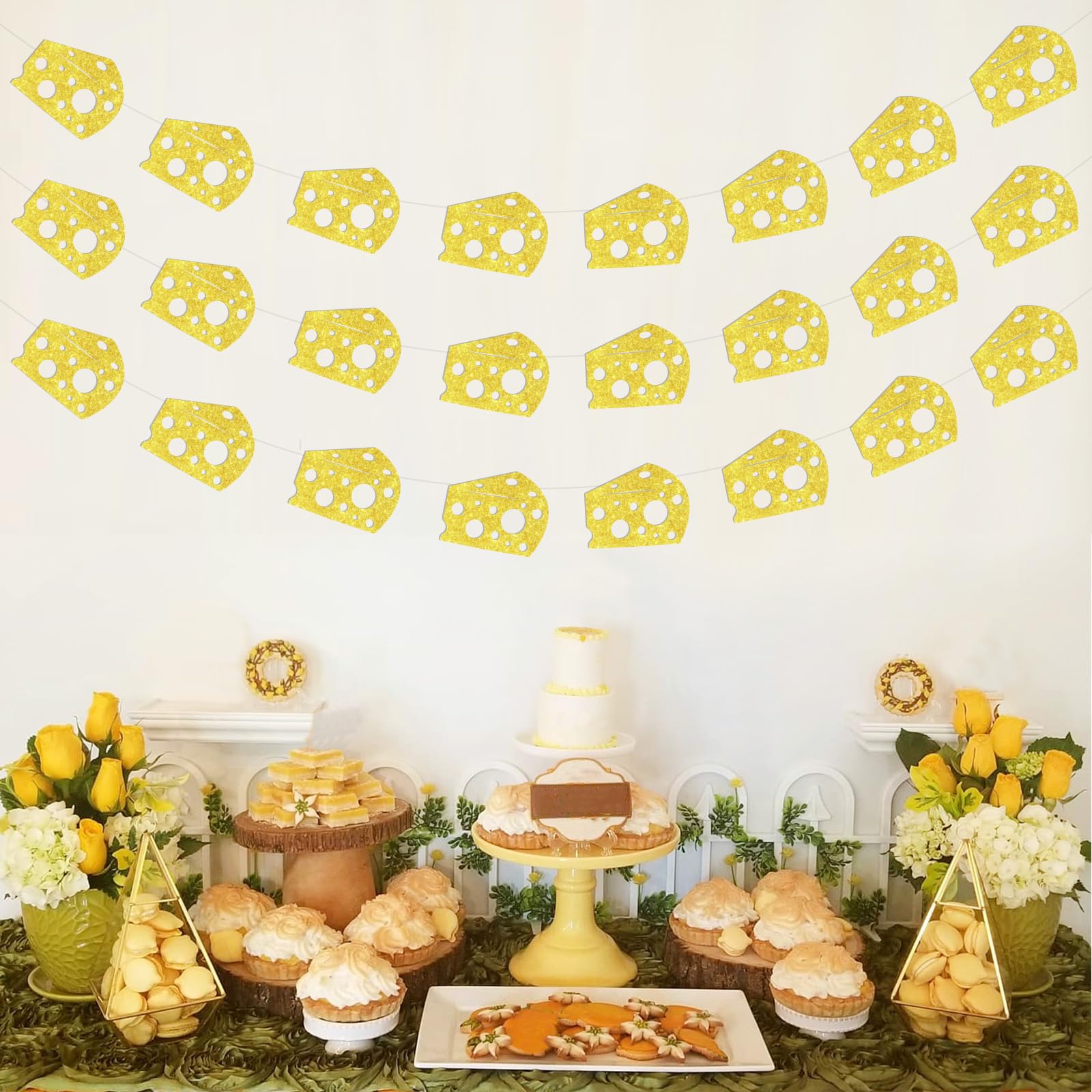 Sursurprise Cheese Themed Party Decorations, 3Pcs Cheese Banner for Macaroni and Cheese Birthday Decorations Party Supplies