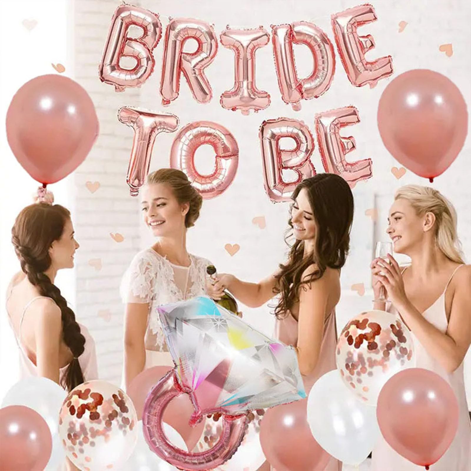 Bachelorette Party Decorations - Rose Gold Bridal Shower Party Decor and Supplies Kit Bride To Be Sash, Veil, Temporary Tattoos, Confetti Balloons Pack Fringe Curtain And Theme Stickers