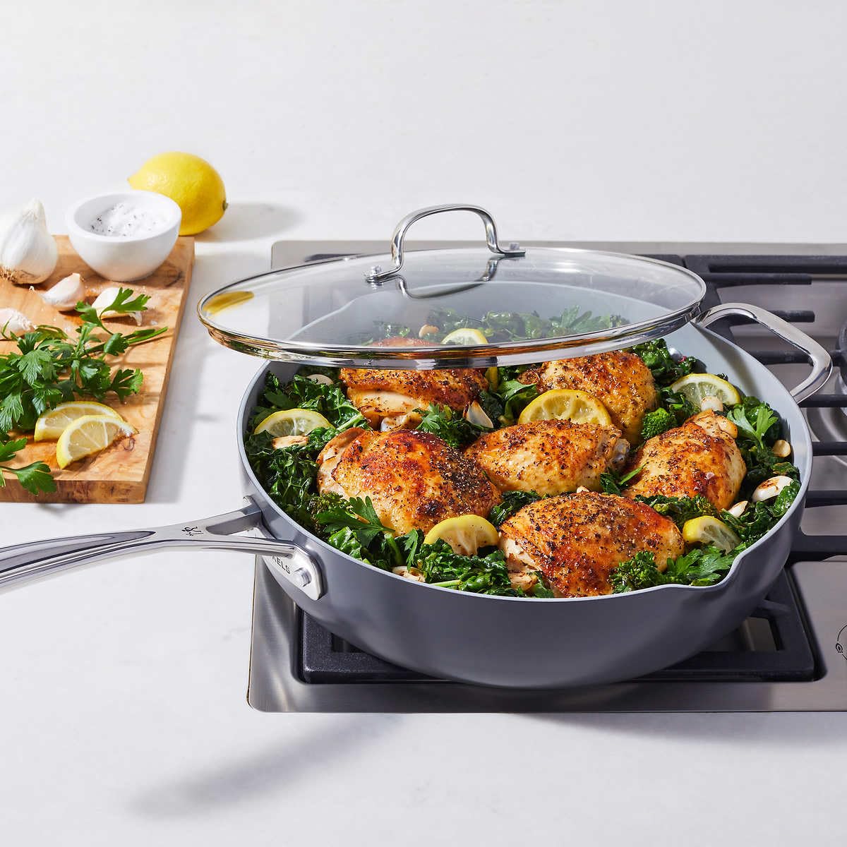 OvieTry Non-Toxic Ceramic Nonstick 12 inch | 5-Quart Everyday Sauté Pan With Lid