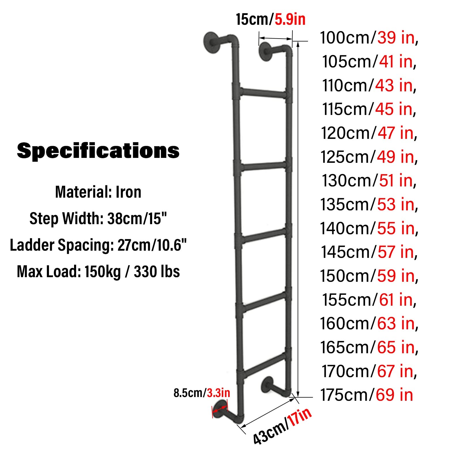 ZSPINJIA Ladders for Egress Basement Window Well Covers Outside,Small Escape Ladder for Fire Emergency Home Safety,Wrought Iron Loft Ladder for High Bed