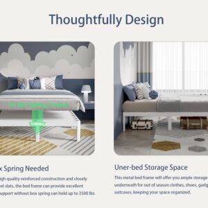 KZZLOL White Bed Frame Queen Size 16 Inch, Metal Queen Bed Frame No Box Spring Needed, Heavy Duty Steel Support 3500 LBS, DIY Headboard, Noiseless, Round Corner Legs, Storage Space, Easy Assembly