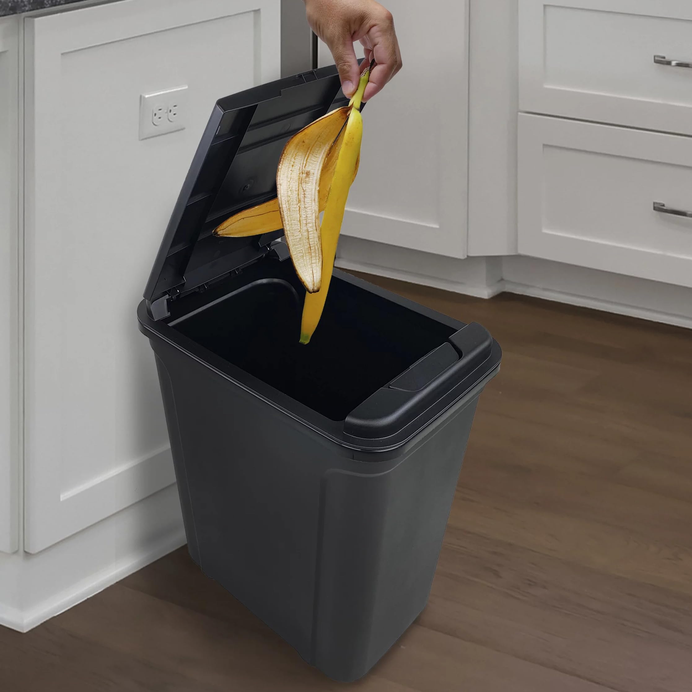 BMHSN 7.6 Gallon Kitchen Plastic Touch Top Lid Trashcan, Black