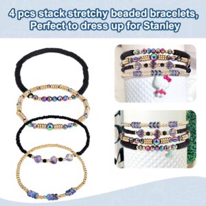 Juome Bracelets for Stanley Cup Accessories, 4Pcs Bracelet Stack Charms for Stanley 40 oz&30 oz Tumbler with Handle, Attachments for Stanley Decorations (Black)