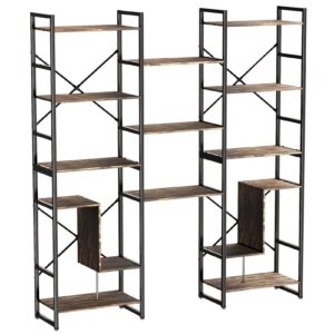 ballment large bookshelf,triple wide 5 tier book shelf,industrial metal bookacse with 15 open display shelves,modern rustic brown bookshelve for office, living room,kitchen,library - rustic brown