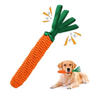 liflix dog rope toy, tug of war dog toy, cute carrot dog toy with crinkle paper tags