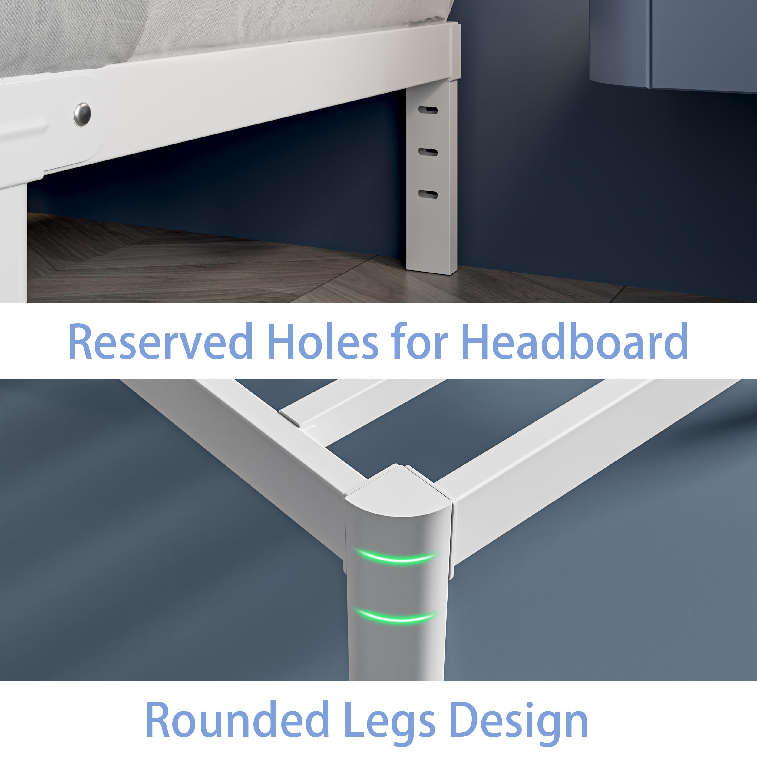 KZZLOL White Bed Frame Queen Size 16 Inch, Metal Queen Bed Frame No Box Spring Needed, Heavy Duty Steel Support 3500 LBS, DIY Headboard, Noiseless, Round Corner Legs, Storage Space, Easy Assembly