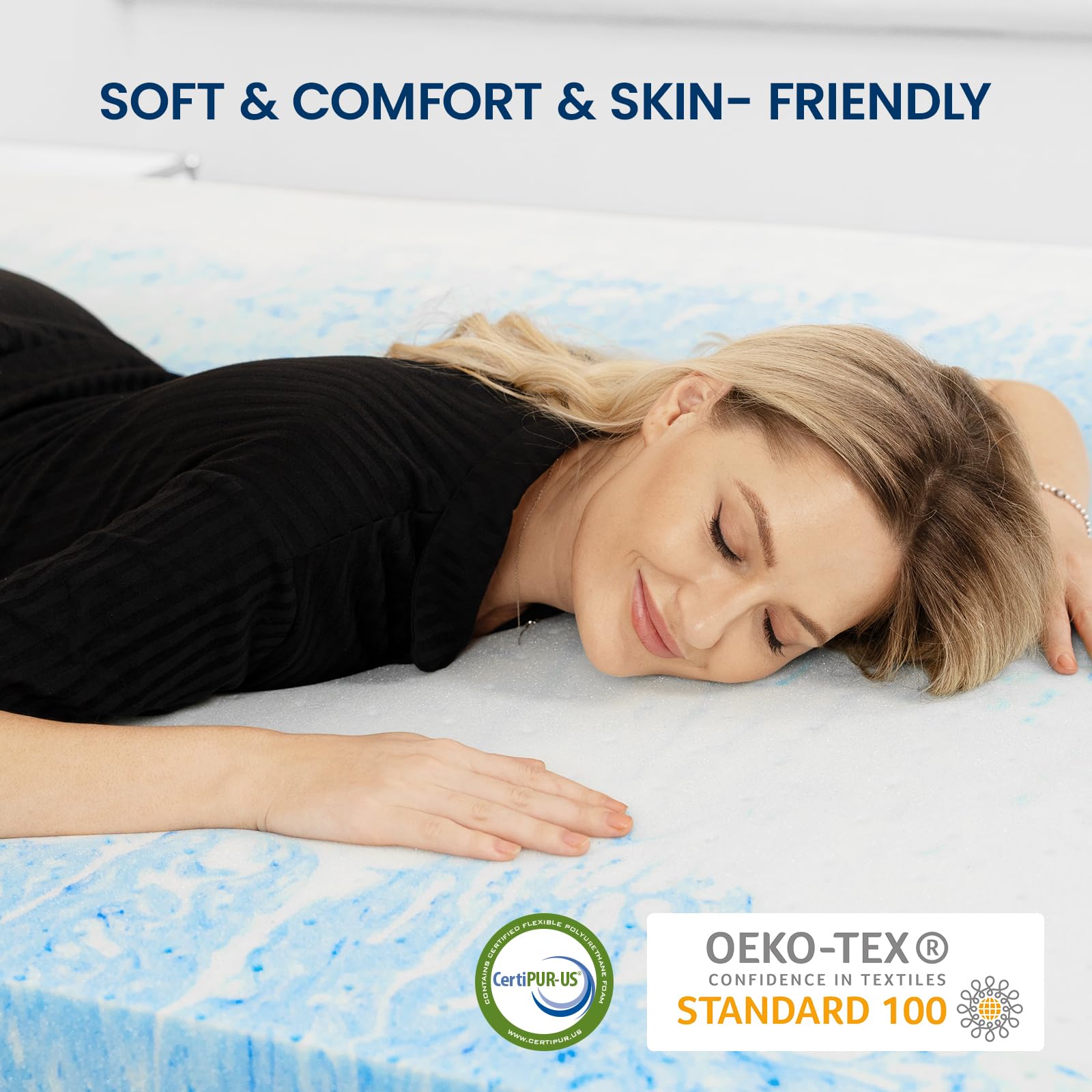 Memory Foam Mattress Topper Queen 3 Inch - Flexpedic Cooling Gel Foam Mattress Topper Queen Pad for Back Pain Relief - Ventilated and Breathable - CertiPUR-US Certified - Soft & Blue