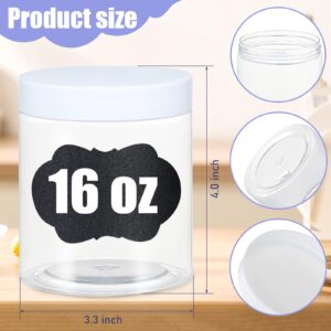 Plastic Jars with Lids, 16 oz Plastic Containers with Lids Clear Airtight Container Storage Jar Mason Jars for Dry Food Peanut Butter Honey Jam Cosmetics, Pack of 16 (16 PCS White Lids)