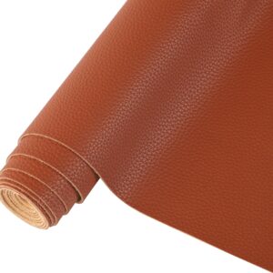 CDY Lychee Texture PU Fabric Leather,Solid Color Faux Leather Sheets 13.8"X53" Soft Faux Leather Roll Perfect for Crafts Handbags Wallets Jewelry Earrings Bows Making (Brown)