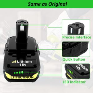 Upgraded 3600mAh Replacement for Ryobi 18V Battery (2-Pack) with Charger Combo Compatible with Ryobi 18V ONE+ Battery 3.6Ah P108 P102 P103 P104 P105 P107 P109 P122 Power Tools & Charger P117 P118