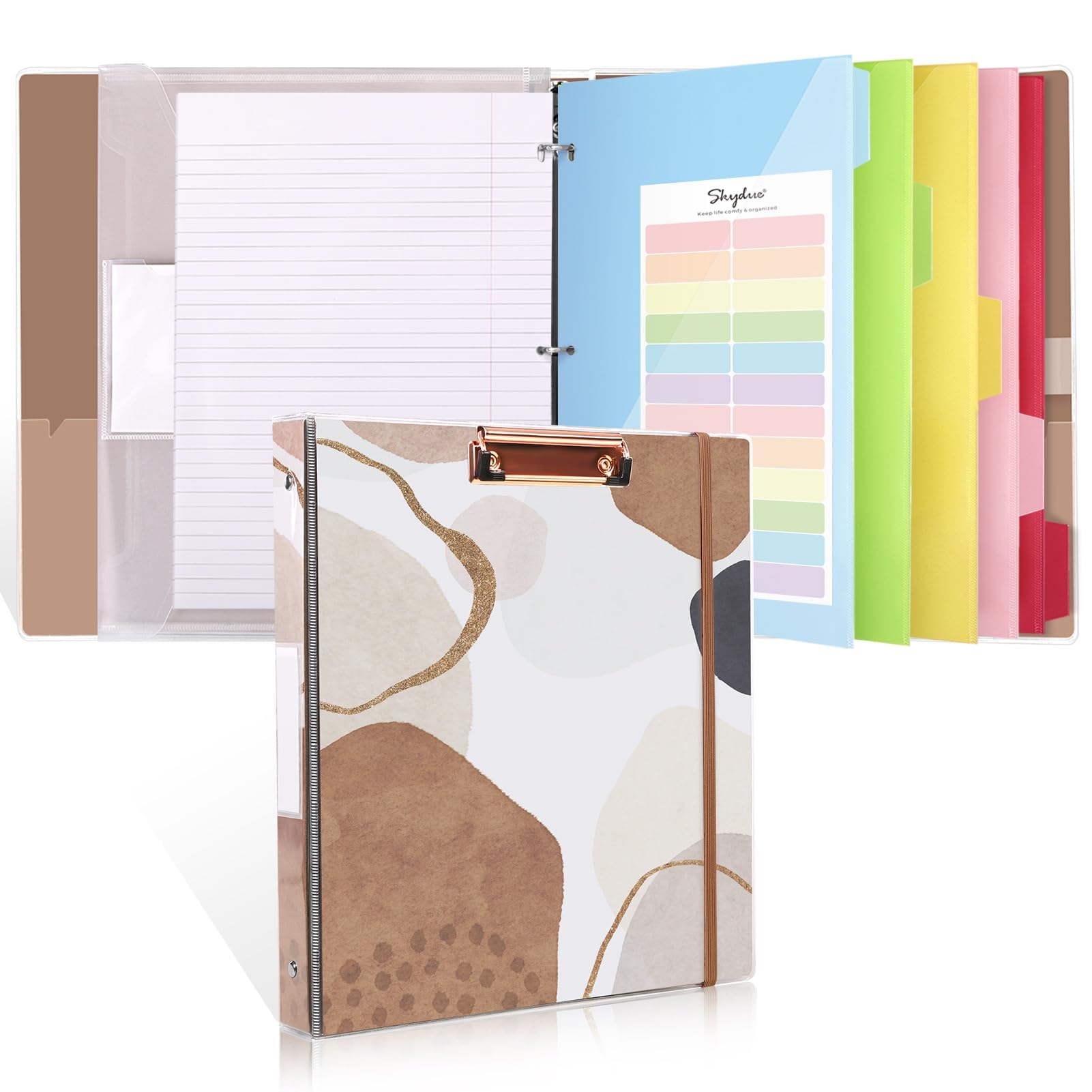 SKYDUE Clipboard Binder with Refill Papers, Clipboard Folder Includes 5 Dividers with 10 Pockets, Labels, Loose Leaf Paper, 3 Ring Binder 1 Inch for School Office (Fit Letter Sized Paper)