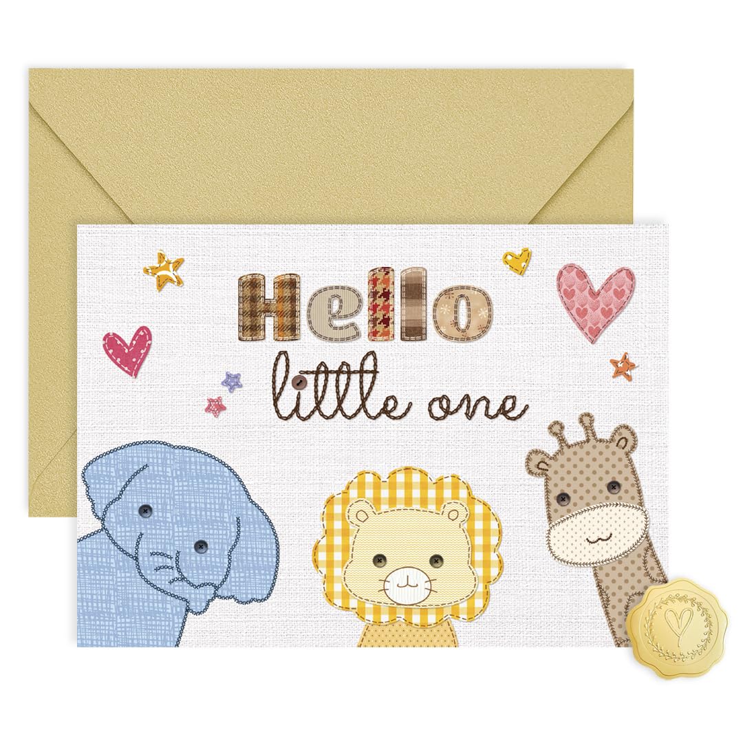 CRTURUNIQ Baby Shower Card for Girl or Boy, Welcome New Baby Cards Congratulations for New Parents, Hello Little one, Gender Reveal