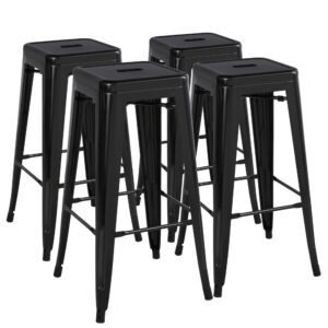 yaheetech 30'' metal bar stools 4pcs bar height barstools stackable bar chairs for bistro/patio/cafe/restaurant/dining room/kitchen, black