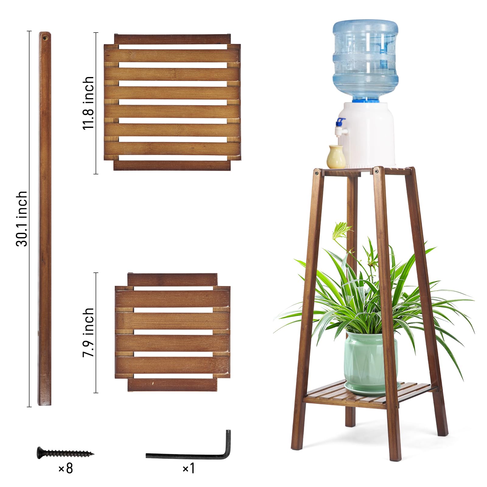 Natural Bamboo Water Dispenser Stand (30" Hight-8" Wide), New Upgrade 5 Gallon Water Jug Stand for 1-5 Gallon Water Dispensers, Water Dispenser Floor Stand for Kitchen, Living Room, Office, etc.