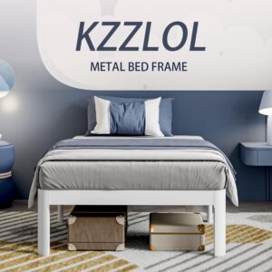 KZZLOL White Twin Size Bed Frames 12 Inch, Metal Platform Twin Bed Frame No Box Spring Needed, Heavy Duty Steel Support 3500 LBS, DIY Headboard, Round Legs, Noiseless, Storage Space, Easy Assembly