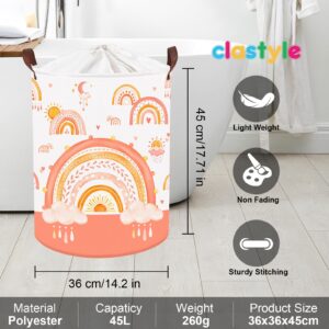 Clastyle Boho Rainbow Collapsible Laundry Basket with Handle Baby Girls Clothes Hamper for Nursery Kid Room Sun Moon Cloud Beach Towel Toy Storage Basket with Lid