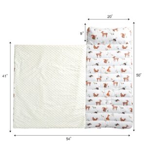 david's kids Toddler Nap Mat with Plush Dots Lining, Ultra Soft Slumber Bags for Boys Girls, Perfect for Preschool, Daycare, Kids Sleeping Bags with Rollup Design, 50"x20", Woodland Animals