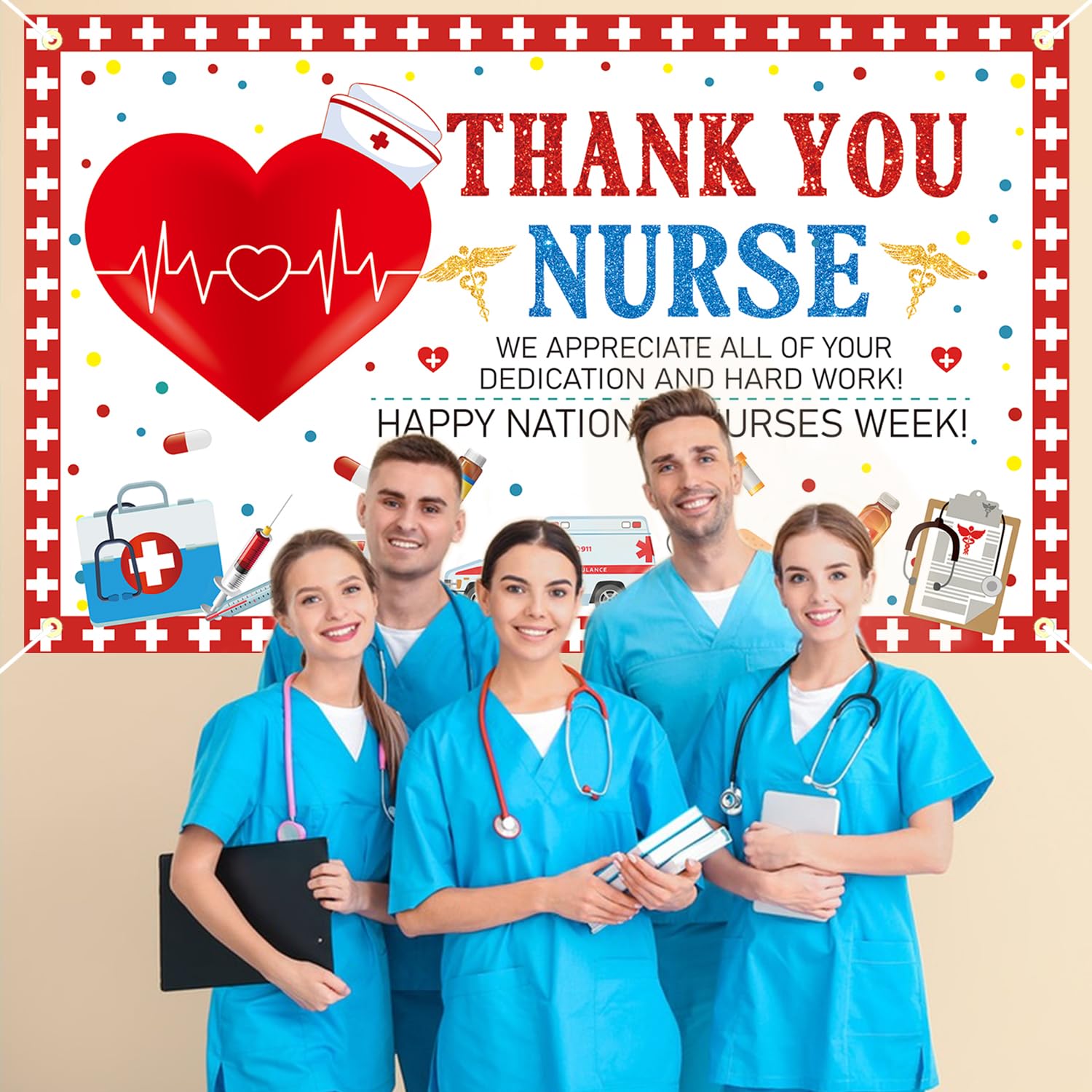 Thank You Nurse Backdrop Large Size Thank You Nurse Banner for Nurse Appreciation Week Decorations National Nurses Week Nursing Graduation Party Decor Supplies