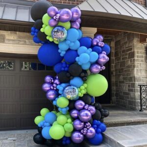 Green Purple Teal Balloons, 12 inch Green Purple Teal Blue Black Balloons for Boys Girls Monsters Theme Birthday Party Baby Shower Wedding Bridal Shower Decorations